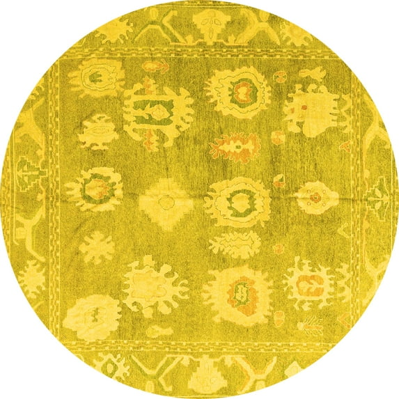 Ahgly Company Indoor Round Abstract Yellow Modern Area Rugs, 3' Round