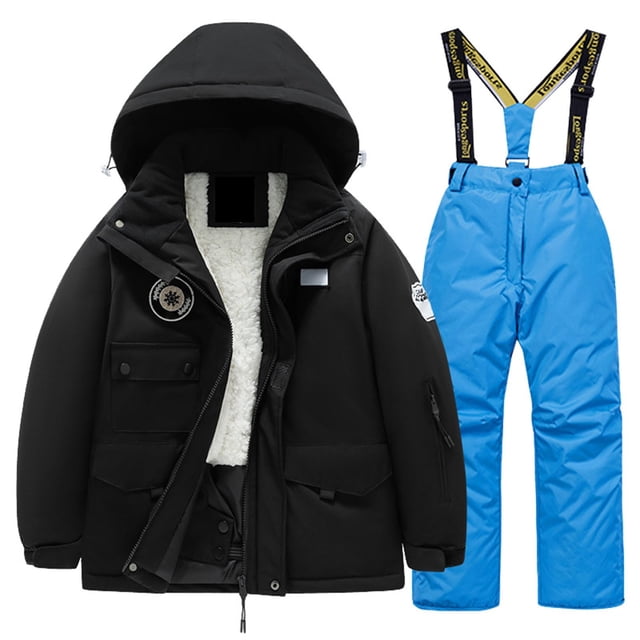 Hiiyo Children's Ski Suit Fleece Multi Pocket Jacket and Pants Winter Warm Snowsuits