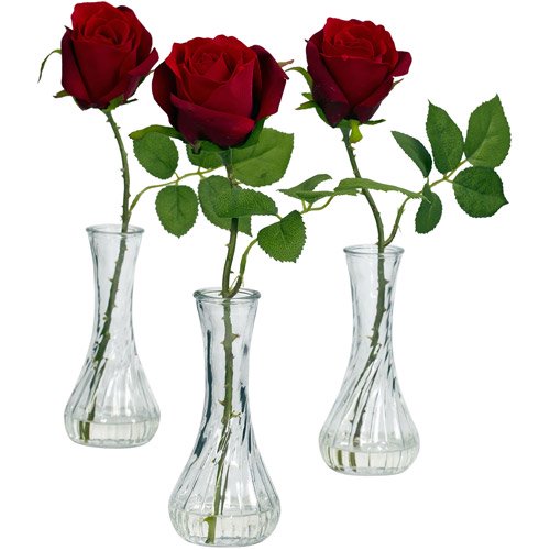Nearly Natural Rose with Bud Vase, Red, 3pc - Walmart.com - Walmart.com