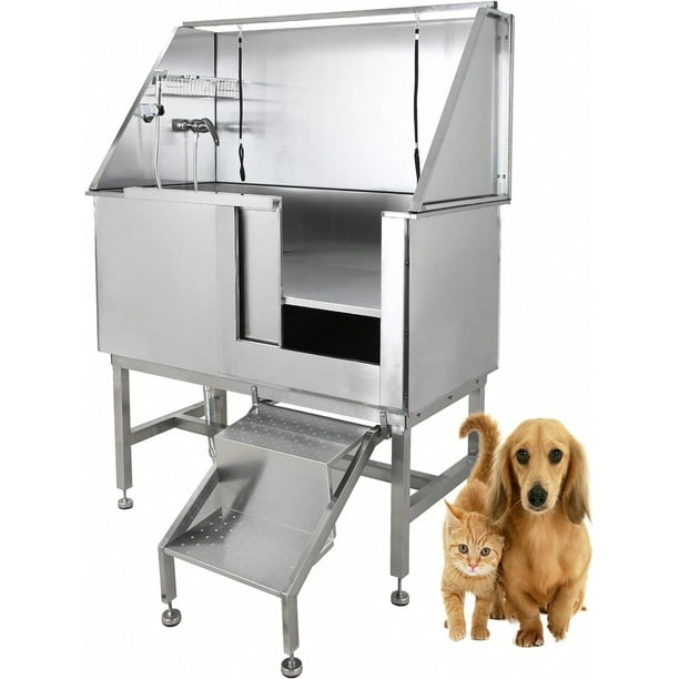 50 Inch Pets Dog Grooming Tub Professional Pet Wash Station Stainless Steel Pet Dog Bath Tub Professional Home Large Dog Wash Station With Steps Fau Bodega Aurrera en linea