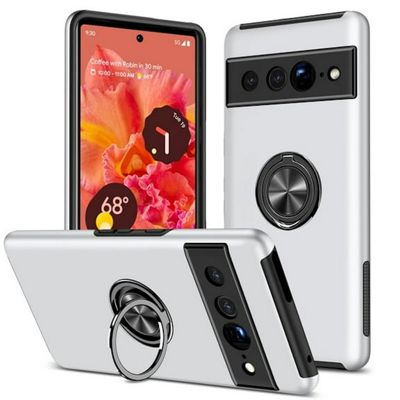 360 Rotating Ring Grip Hybrid Case for Google Pixel 7 Pro - Silver