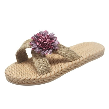

Youmylove Women Flip Flops Thong Sandals Slippers Spring Summer Imitation Straw Woven Flat Sandals Sunflower Beach Slippers Comfort Cozy Leisure Daily Walking