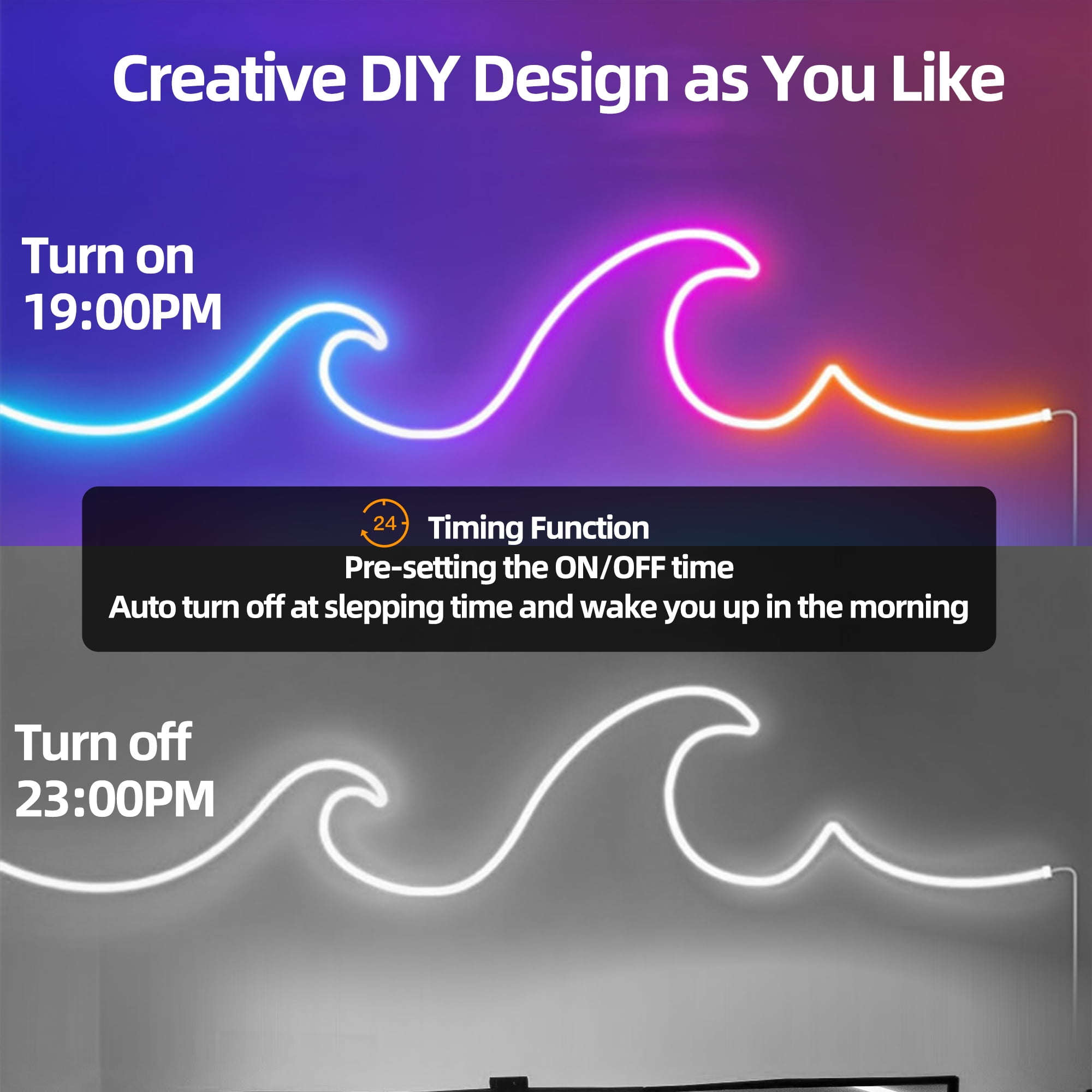 DAYBETTER 16.4ft LED Neon Rope Lights Music Sync,20Key Remote/APP Control,DIY Design,IP67 Waterproof LED Strip Lights for Bedroom Living Gaming Room Outdoor Decor