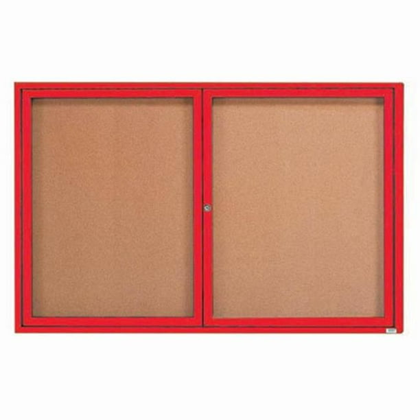 2Door Illuminated Enclosed Bulletin Board Red