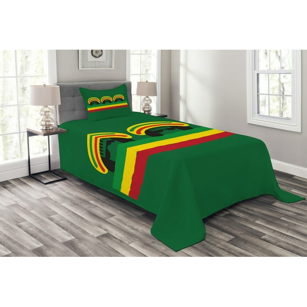 Jamaican Bedspread Set, Jamaican Reggae Culture Inspired Minimal Head