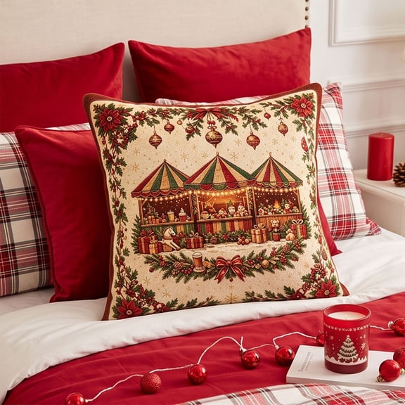 2D Christmas Pillow Cover, Xmas Throw Pillow Case, Sofa Bedroom Home Holiday Decor, 17.71 in