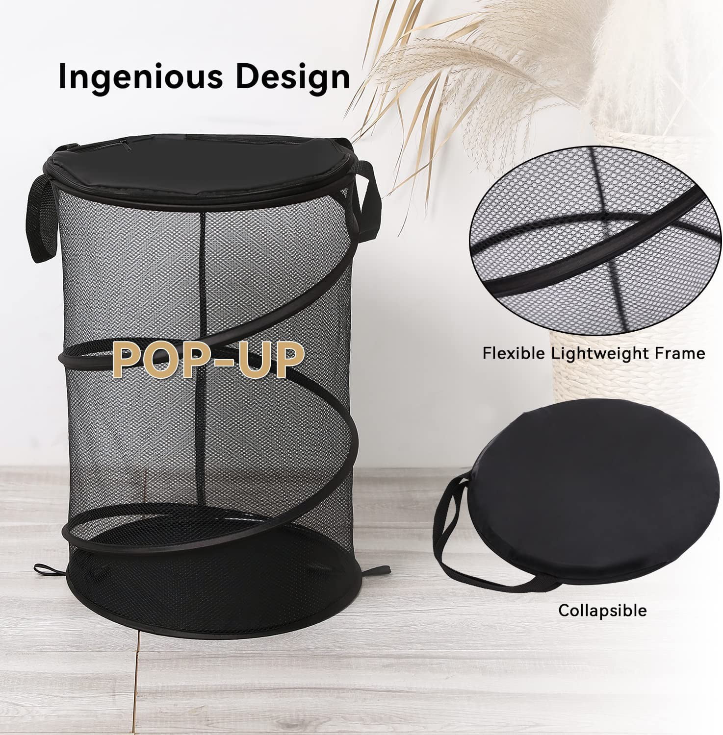 Mesh Laundry Basket Foldable Pop-Up Laundry Hamper Collapsible Laundry  Baskets with Reinforced Carry Handle Large Capacity Easy Storage  Space-Saving