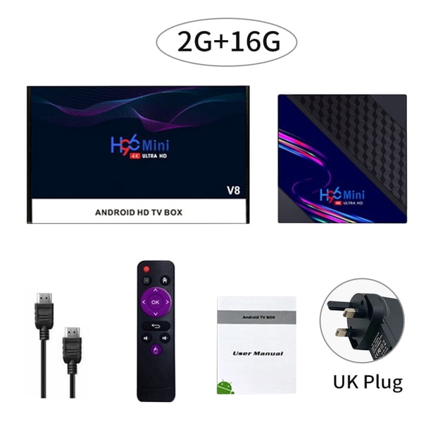 TV Box Control remoto Reproductor multimedia TV WiFi Network Media Player Caja de televisión de resolución 4K, 2G + 16G, enchufe del Reino Unido Scienceny EL001574-07B