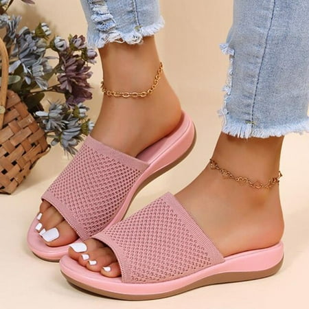 

Sandals Women 2022 Breathable Knitting Summer Sandals With Low Heels Slippers Casual Zapatos Mujer Comfort Summer Shoes Women