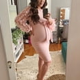 thumbnail image 3 of Baywell Maternity Midlength Dress Floral Mesh Bishop Long Sleeve Maternity Bodycon Dress Maternity Photoshoot Baby Shower Dress Pink XL, 3 of 6