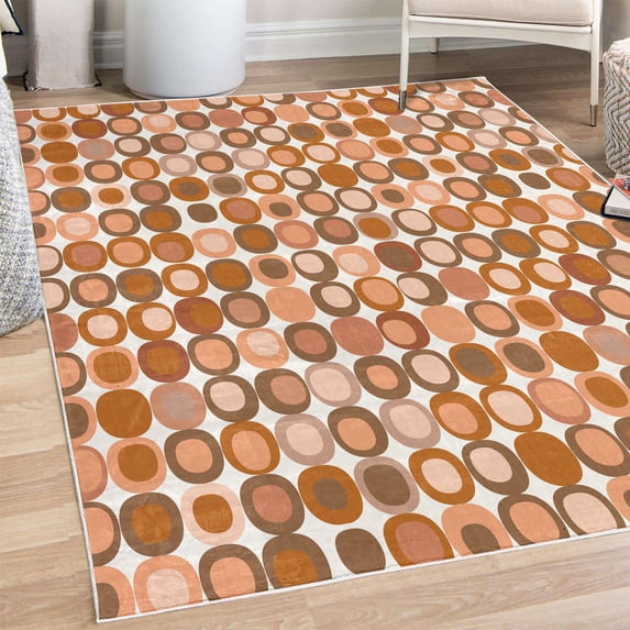 Mid Century Decorative Rug, Retro-Themed Styled Round Edged Mosaic Inspired Repeated Square Motif, Quality Carpet for Bedroom Dorm and Living Room, 6 Sizes, Pale Cinnamon, by Ambesonne