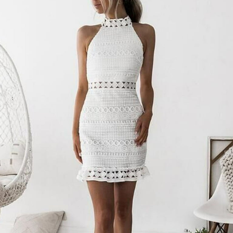Fsqjgq Long Summer Dress for Women Female A Line Dresses for Women Lace  Sleeveless Bodycon Party Pencil Dress Bandage Dresses White Size S -  Walmart.com
