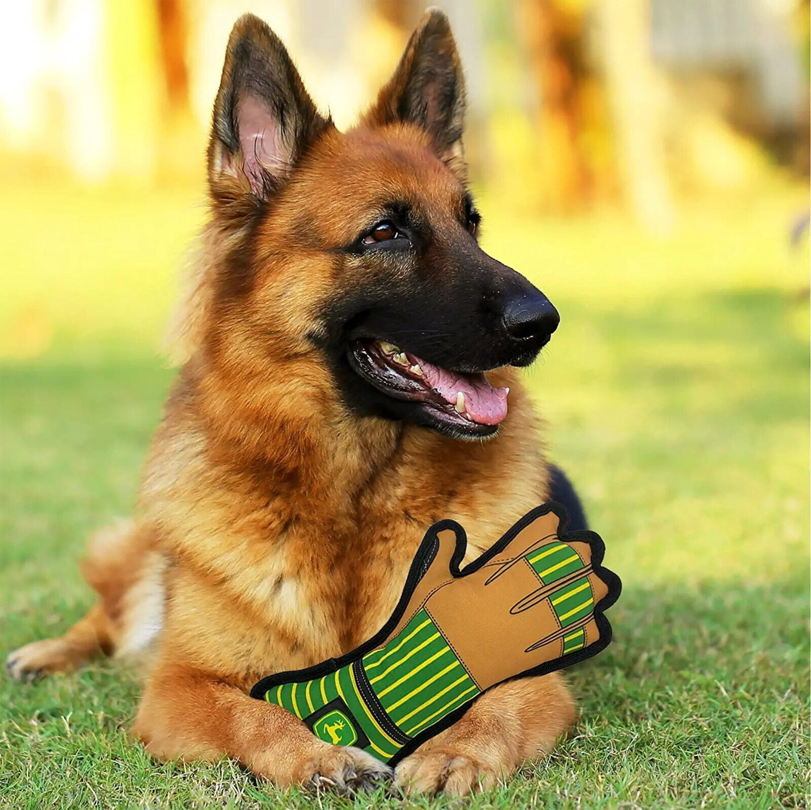 JOHN DEERE DOG TUG TOY WORK GLOVE Shaped with inner Squeaker TOUGH STURDY TOY