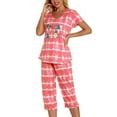 thumbnail image 4 of Defitshape Women's Capri Pajama Set 2 piece Pj Cartoon Printed Chic Cute Cotton Pant Sleepwear Short Sleeve Summer Loungewear Patterned10 Small, 4 of 5
