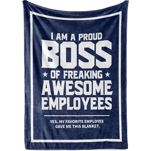 LHSHID Boss Gifts from Employees Bed Flannel Plush Throw Blankets Christmas Office Gift Idea for Men and Women on Boss Day Birthday Appreciation Retirement Proud Boss Blue 30x40in
