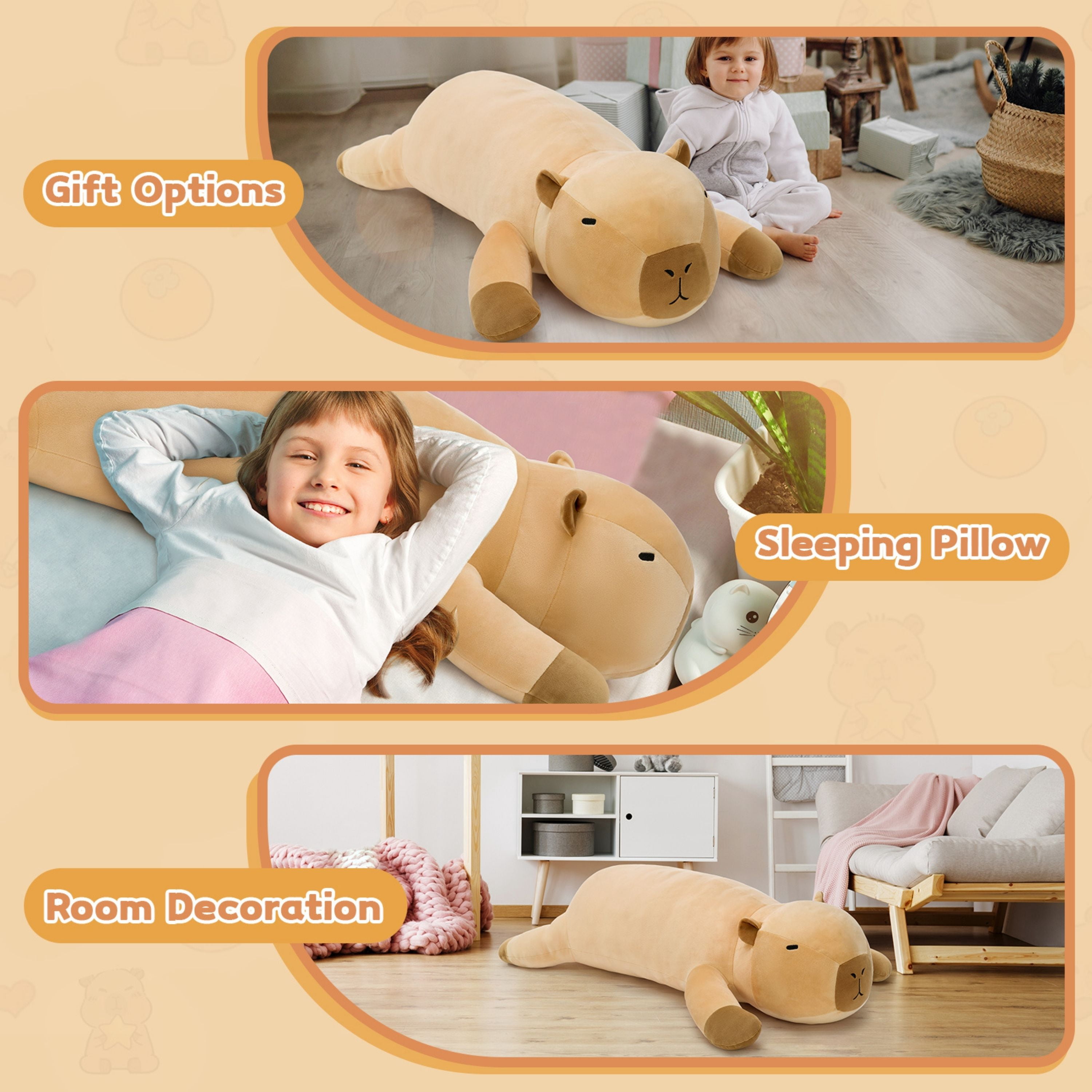 Tezituor 43.3'' Capybara Stuffed Animal Giant Capybara Body Pillow Toy