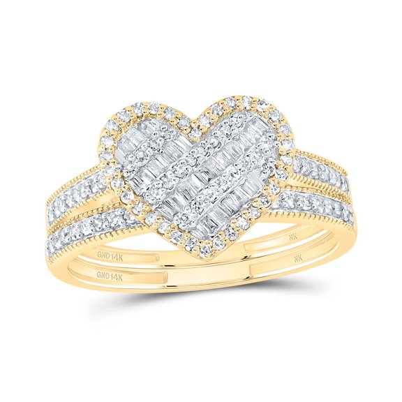 14kt Yellow Gold 1/2 Cttw Natural Diamond Fashion Heart Wedding Engagement Anniversary Bridal Set, Women Size: 5-9