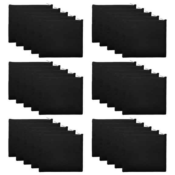 Aspire 30-Pack Black Cotton Canvas DIY Craft Zipper Bags for Makeup Toiletry Stationary Storage, 9.5 x 8 Inches
