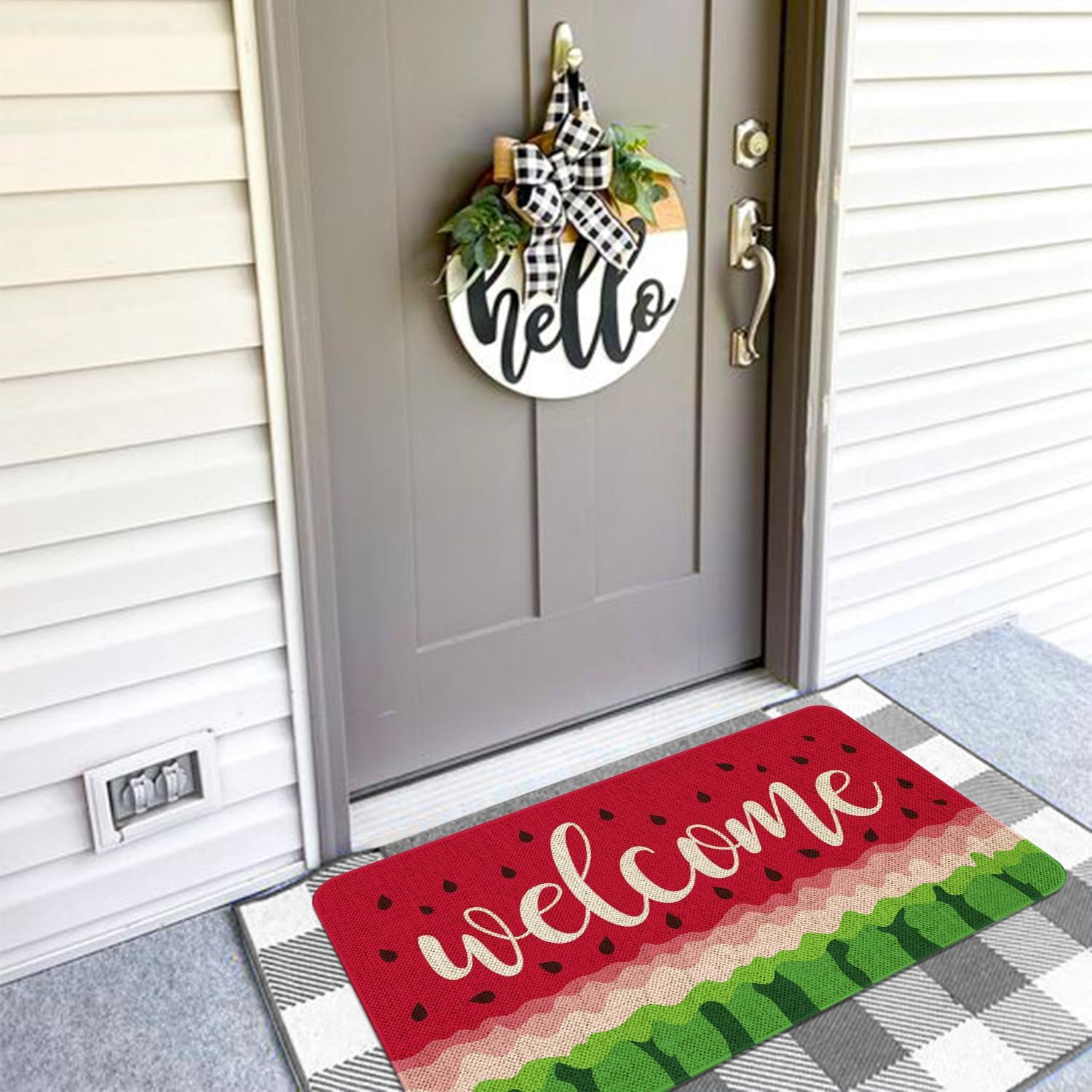 Summer Watermelon Welcome Doormat 30x17 Inch Watermelon Front Door Mat Indoor Outdoor Entrance Floor Mats Non-Slip Washable Seasonal Summer Home Decor Rugs