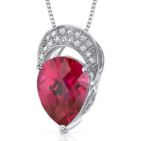 Oravo 3.00 Carat T.G.W. Pear-Cut Created Ruby Rhodium over Sterling Silver Pendant, 18
