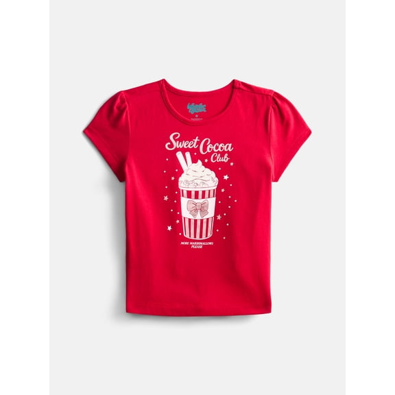 Wonder Nation Girls Graphic Tee with Short Puff Sleeves, Sizes 4-10