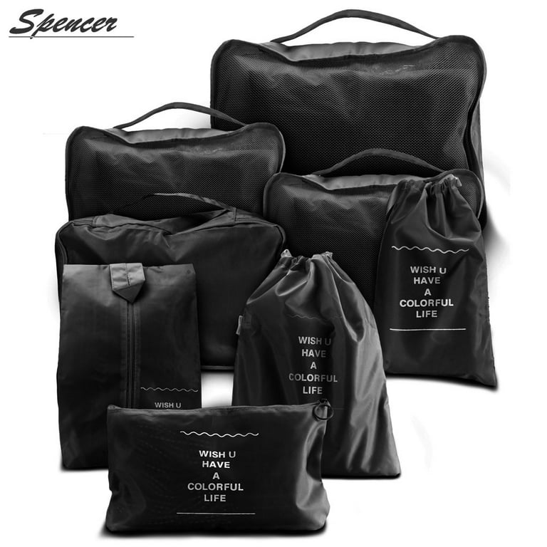 8x Compression Packing Cubes Clothes Storage Bags Breathable Luggage Packing Organizer Polyester Luggage Bags for Backpacking Family Breaks Black