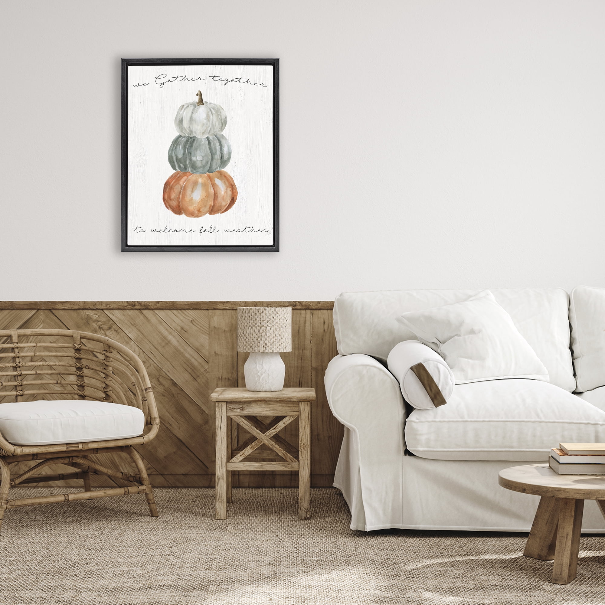 Stupell Industries Gather Together Fall Weather Black Framed Floater Canvas Wall Art, design by Livi Finn