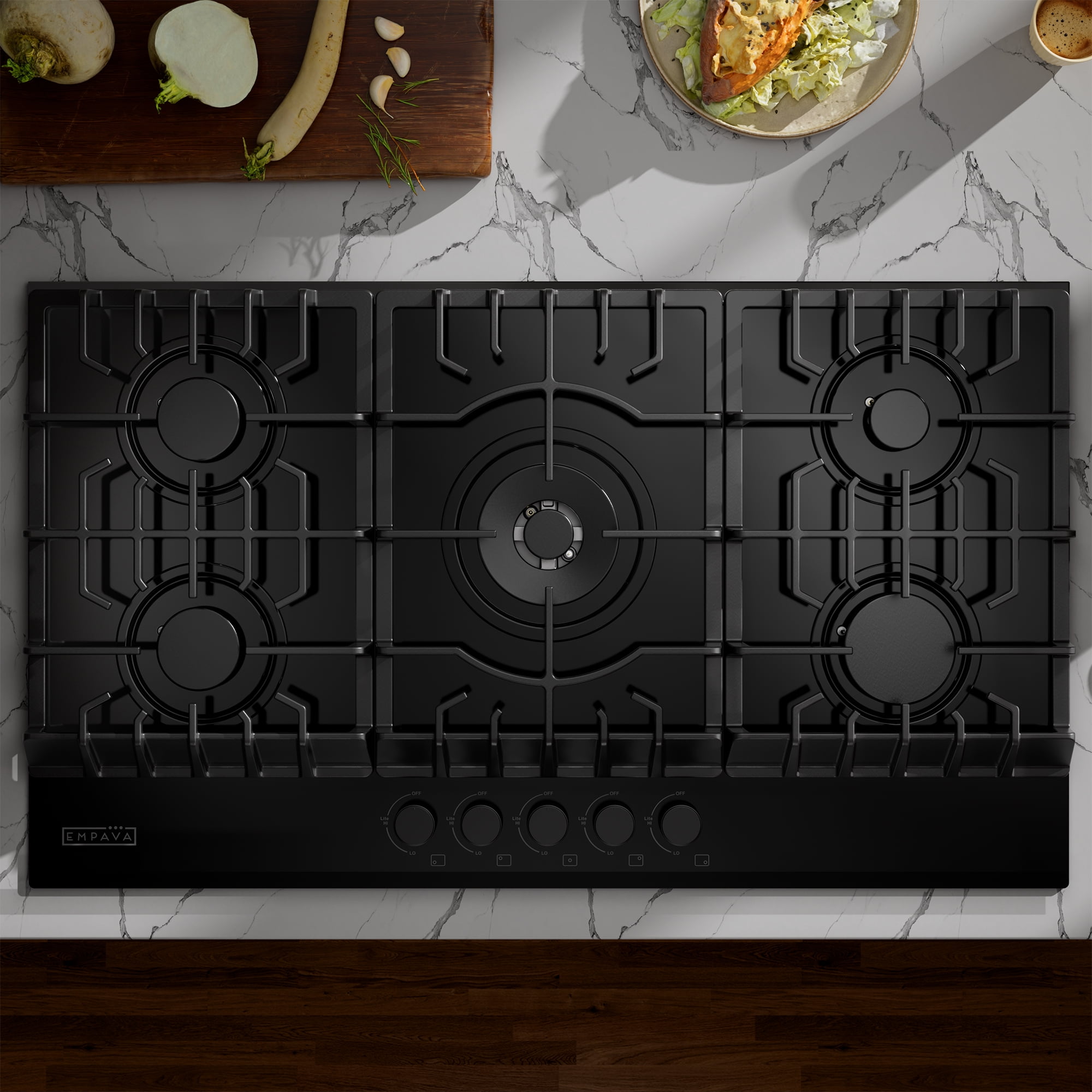 Empava 36 in. Gas Stove Cooktop 5 Italy Sabaf Sealed Burners NG/LPG Convertible in Black Tempered Glass