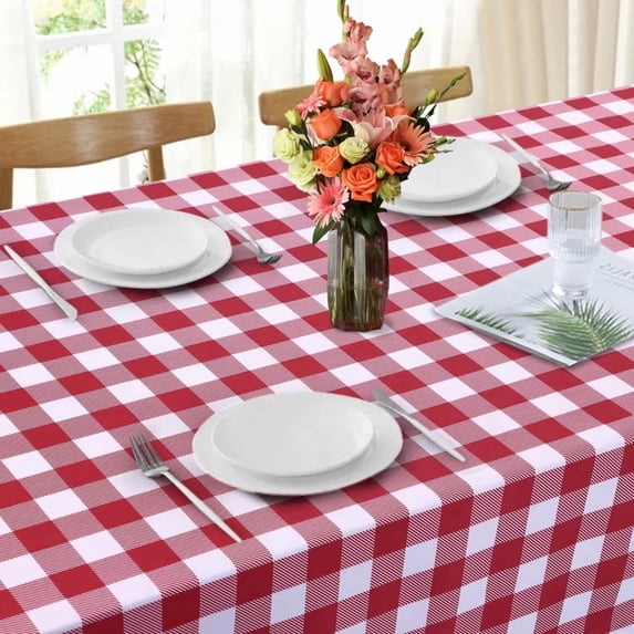 Haperlare Plaid Checkered Tablecloth Farmhouse Buffalo Plaid Table Cloth Polyester Table Cloth Outdoor and Indoor, 70" Round, Red White