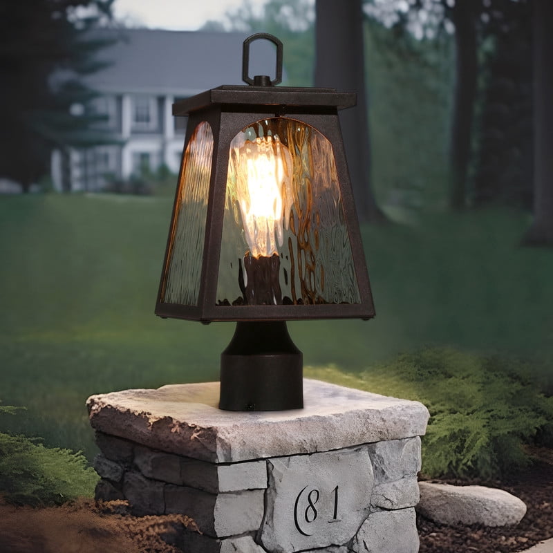 LNC 1-Light Trantisional Outdoor Post Light, with Textured Glass and Matte Black Finish