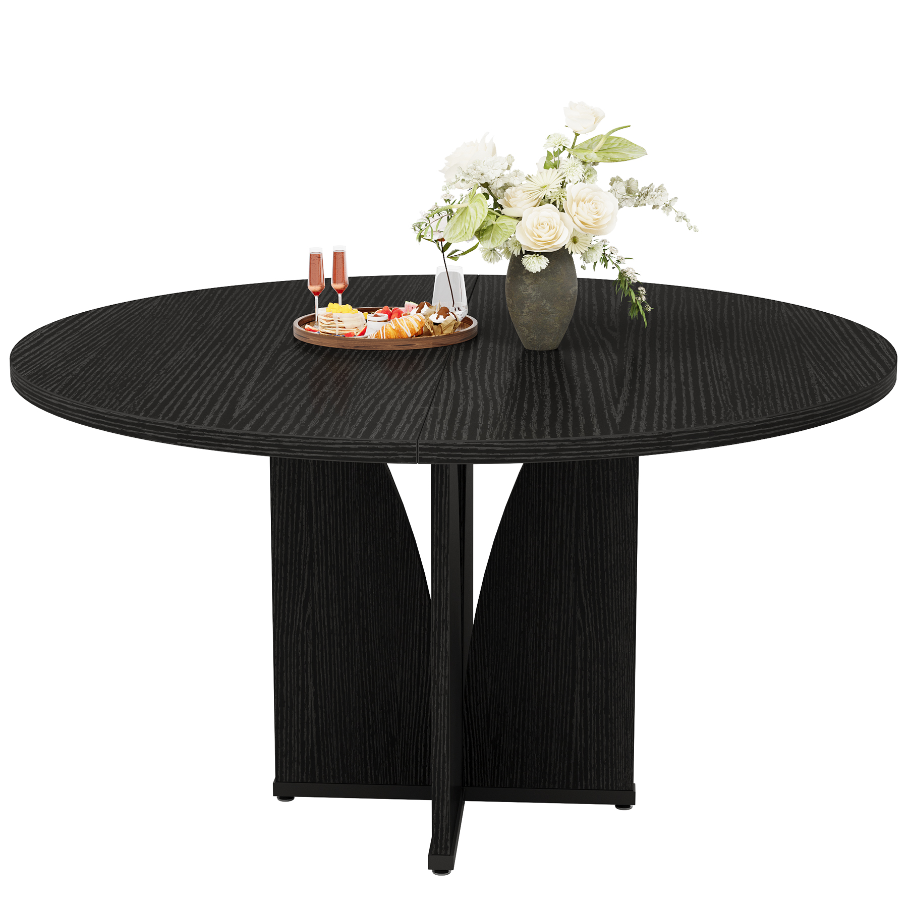 Fnova 39.37" Modern Round Dining Table for 4 with Wood Tabletop, Kitchen Table for Dining Room, Black