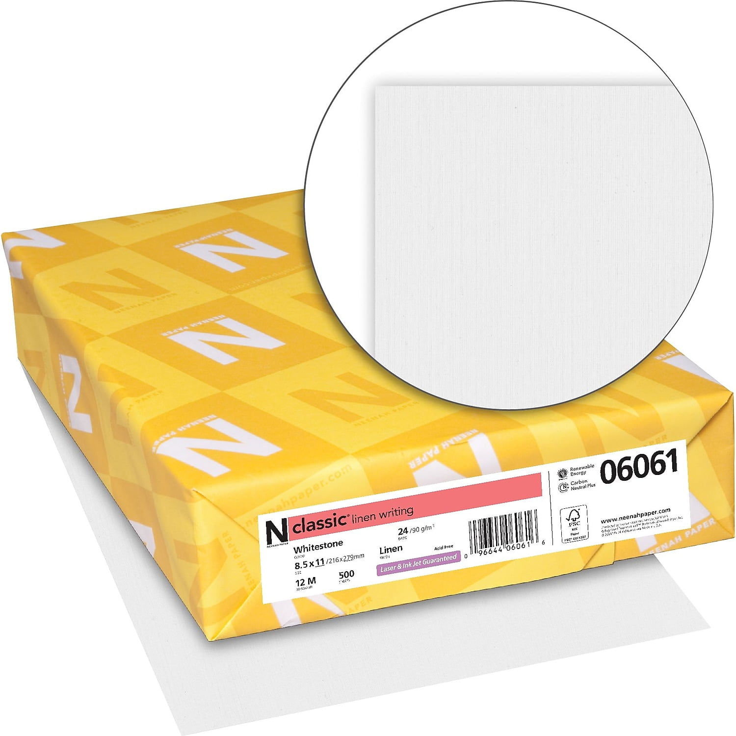 Neenah Paper CLASSIC Linen Writing Paper 8 1/2" x 11" 24 lb. Linen Finish Whitestone 500/Ream 06061