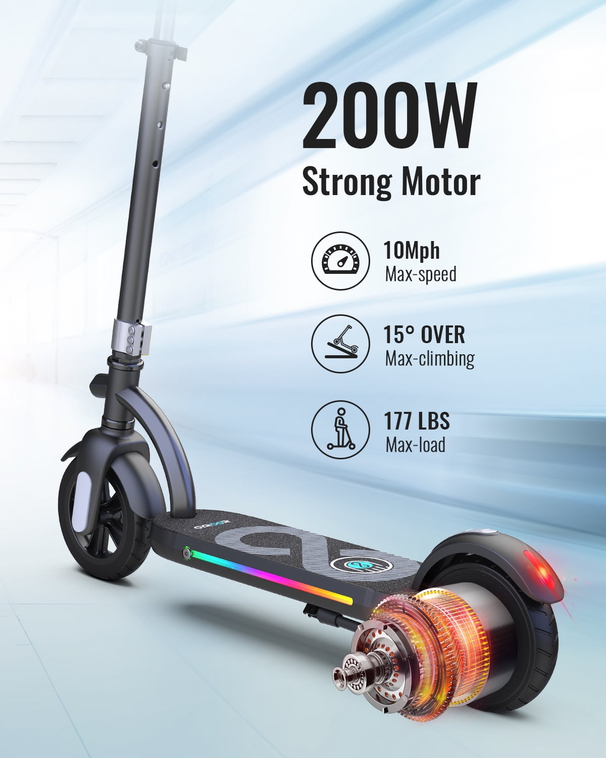 URBANMAX Electric Scooter for Kids, 200W Motor 10mph Speed Electric Scooter with Adjustable Handlebar and LED Lights - Orange