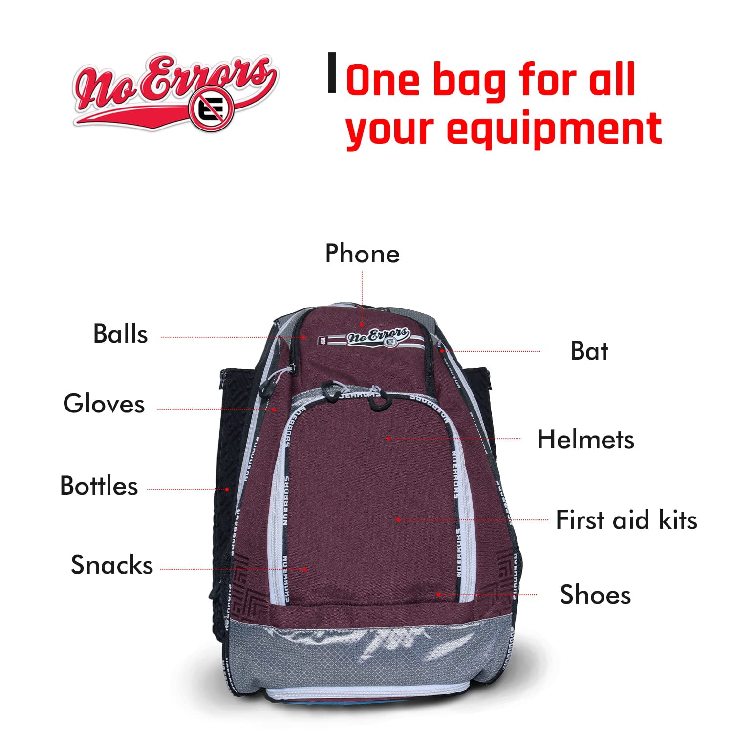 Sports RBP Rookie Baseball and Softball Backpack - Youth Baseball and Softball Bat Bag with Fence Hooks - Baseball and Softball Equipment Bag for Kids