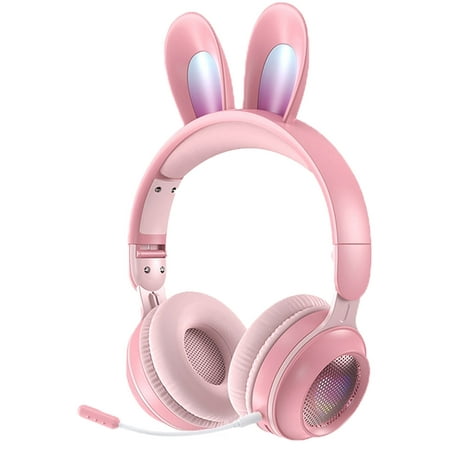 Yorbay Over-Ear Bluetooth Headphones with Bunny Ears Wireless Headphones for Kids Girls Noise-Canceling Mic Surround Stereo Sound Pink