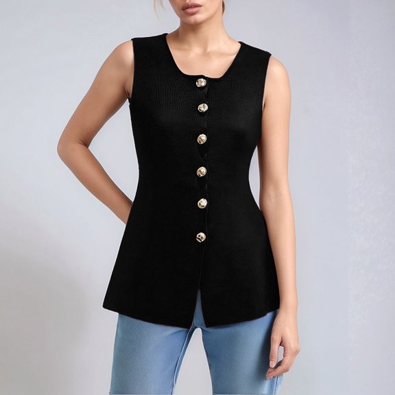Women's Sleeveless Knit Cardigan for Everyday Casual Comfort Lightweight Summer Wardrobe Black S