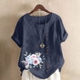 thumbnail image 1 of Staron Liquidation Chemises d'Été pour Femmes Manches Courtes Retroussées Blouses d'Été Tendance Grande Taille Coton Lin Coupe Ample Col Rond Chemises à Imprimé Floral Hauts, 1 of 4