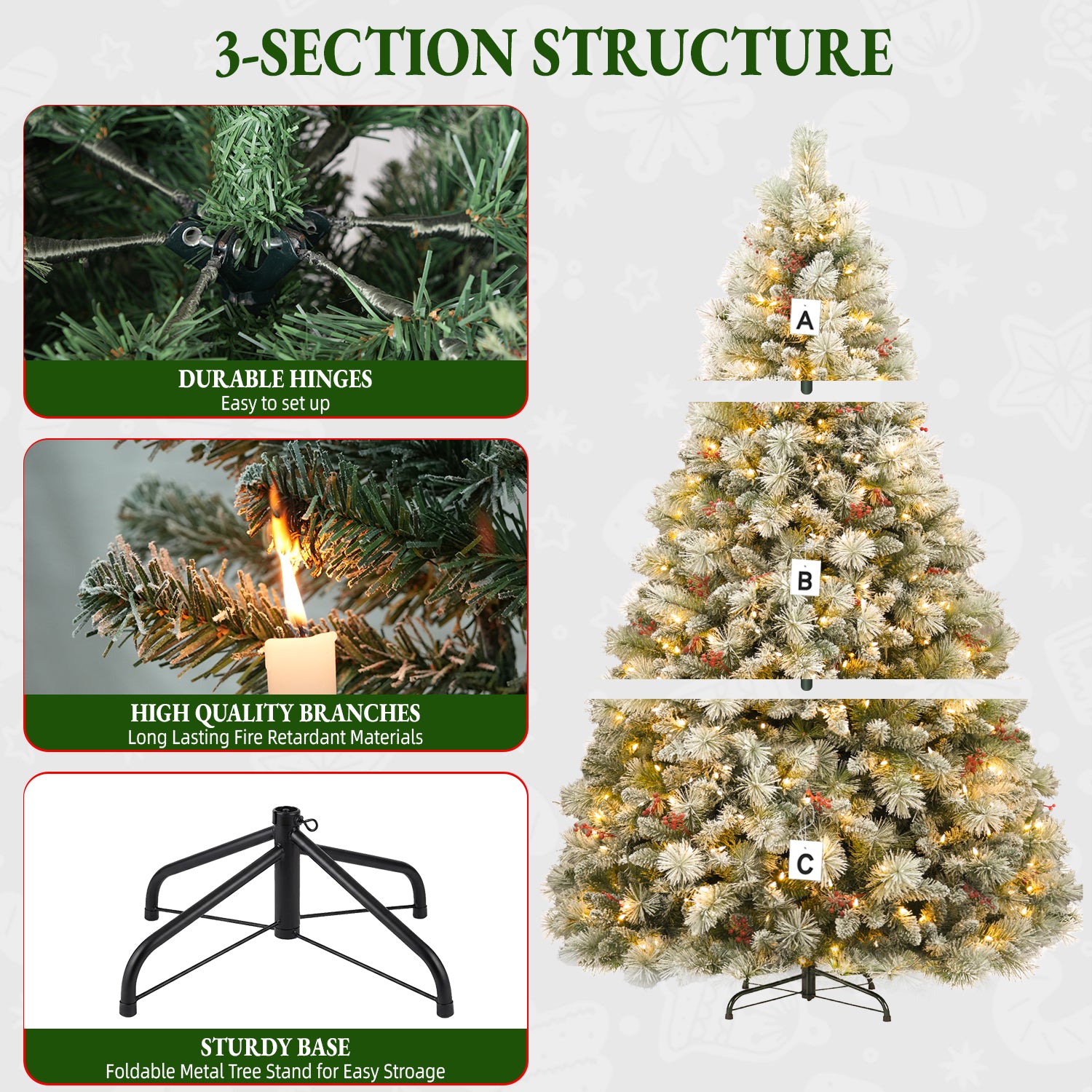 Vivatrees 6ft Prelit Flocked Christmas Tree with Red Berries photo 4