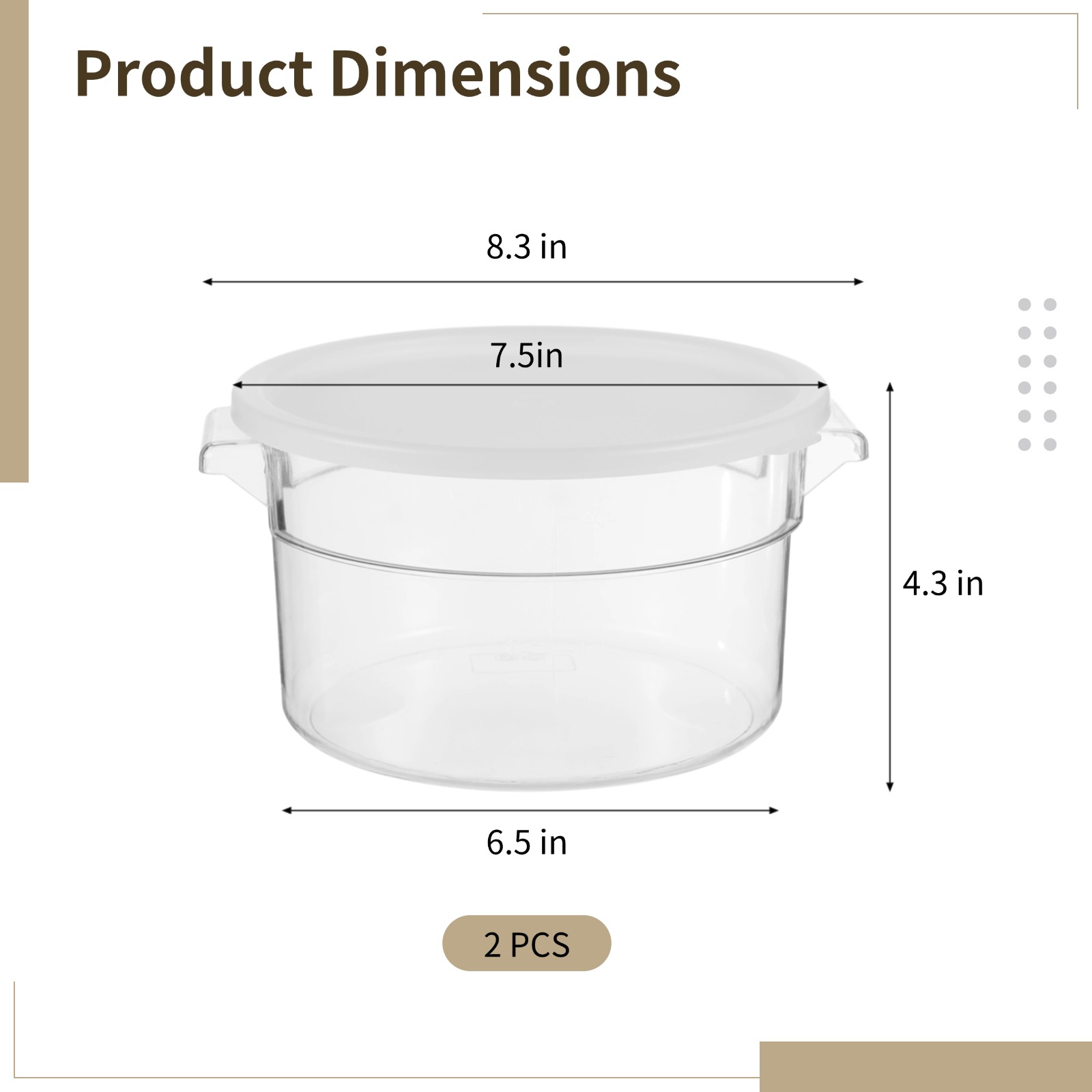 2 PCS Round Food Storage Containers with Lids, 2 Qt Clear Plastic Dough Bucket with Scale, Airtight Transparent Kitchen Container with Handles for Vegetables, Fruits, Grains, Nuts