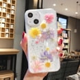 thumbnail image 5 of Case for iPhone 15, Bling Glitter Sequin Handmade Real Dried Flowers Leaves Clear Crystal Aesthetic Case Embedded Pressed Floral Slim Soft Rubber Gel TPU Protective Bumper Cover - Light Blue, 5 of 13