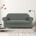 thumbnail image 3 of CHUN YI Stretch 2-Piece Checks Sofa Cover with Cushion Cover Slipcover, XL-Sofa, Dove Gray, 3 of 6
