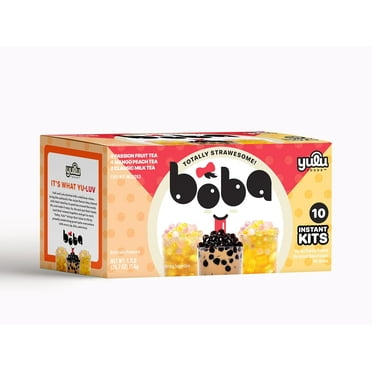 Boba Bundle Kit 10 Serv. Instant Bubble Pearl Variety Milk Tea Kit with Authentic Brown Sugar Tapioca Pearls by Yulu Foods - Ready in Under 1 Minute, Includes Paper Straws - Gift Box, Holiday