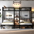 thumbnail image 2 of Bellemave Metal Triple Bunk Bed with Desk, Twin over Twin over Twin Bunk Bed with Storage Shelves & Stairs, Bunk Bed for 3, Space-Saving 3 Beds Bunk Frame with Guardrails & Ladder, Black, 2 of 10