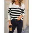 thumbnail image 2 of Women'S Striped Sweaters Casual Crew Neck Long Sleeve Pullover Oversized Cable Knit Loose Jumper Tops White S, 2 of 8