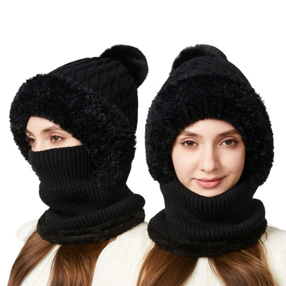 UJNDER Winter Warm Lined Scarf Hat Set for Cold Weather Thermal Face Windproof Outdoor Activities Black_#3 One Size
