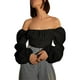 thumbnail image 2 of Sunloudy Blusas cortas con busto fruncido para mujer, manga larga de farol, cuello cuadrado, camisetas ajustadas Sunloudy  S M L XL, 2 of 9