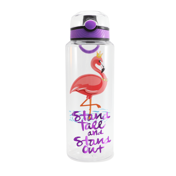 Home Tune 32oz Water Drinking Bottle - Tritan BPA Free, Wide Mouth, Push-Button Flip Lid, Easy Open, Lightweight, Leak-Proof Water Bottle with Foil Print Design For Girls & Boys - Flamingo