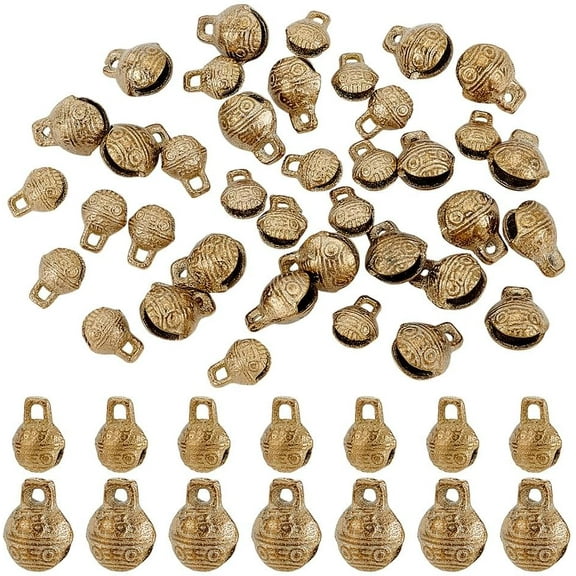 40 Pcs 2 Styles Vintage Tibetan Brass Bells Mini Jingle Round Bell Charms Pendants with Tiger Face for DIY Jewelry Making Wind Chimes Home Door Decoration Accessories