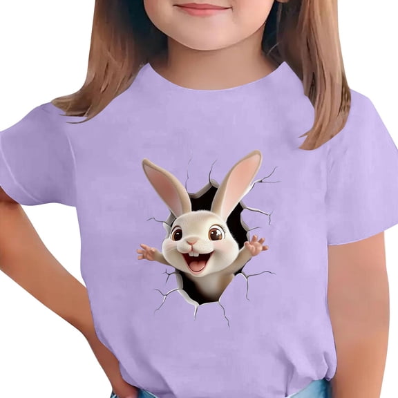 Auroural Toddler Girl 3T Clothing Children'S Easter Printed Rabbit Printed Tshirt Easter Shirt Short Sleeved T-Shirt Round Neck Short Sleeved Casual Versatile for Kids