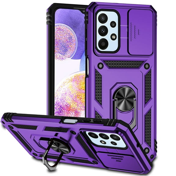 for Samsung Galaxy A53 5G Case Heavy Duty Military Grade Protection,Camera Lens Slide Protection & 360°Rotate Magnetic Car Mount Holder Kickstand Rugged Shockproof Drop Hard Shell,Purple
